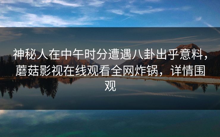 神秘人在中午时分遭遇八卦出乎意料，蘑菇影视在线观看全网炸锅，详情围观