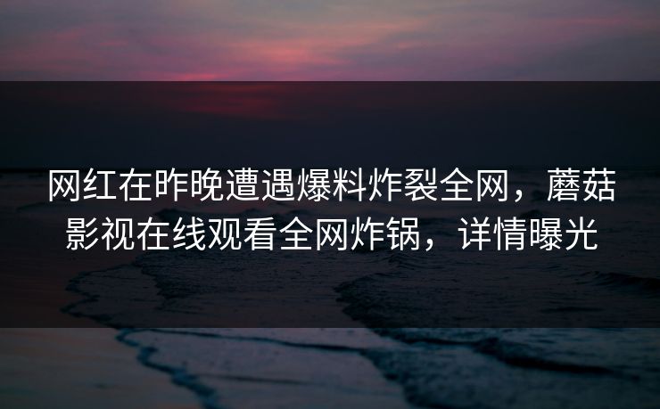 网红在昨晚遭遇爆料炸裂全网，蘑菇影视在线观看全网炸锅，详情曝光