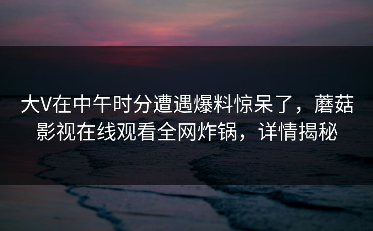 大V在中午时分遭遇爆料惊呆了，蘑菇影视在线观看全网炸锅，详情揭秘