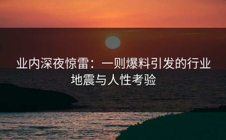 业内深夜惊雷：一则爆料引发的行业地震与人性考验