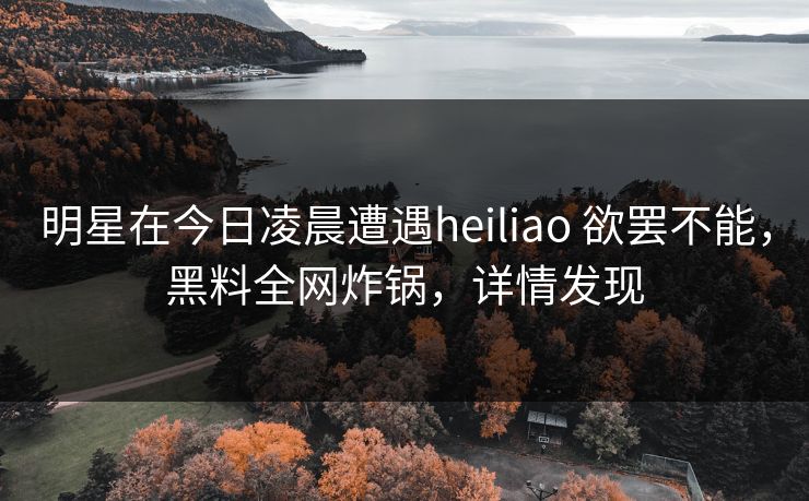 明星在今日凌晨遭遇heiliao 欲罢不能，黑料全网炸锅，详情发现