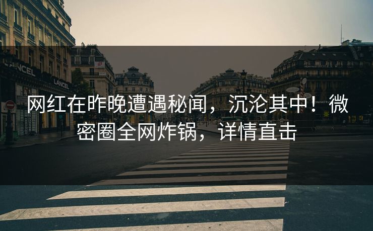 网红在昨晚遭遇秘闻，沉沦其中！微密圈全网炸锅，详情直击